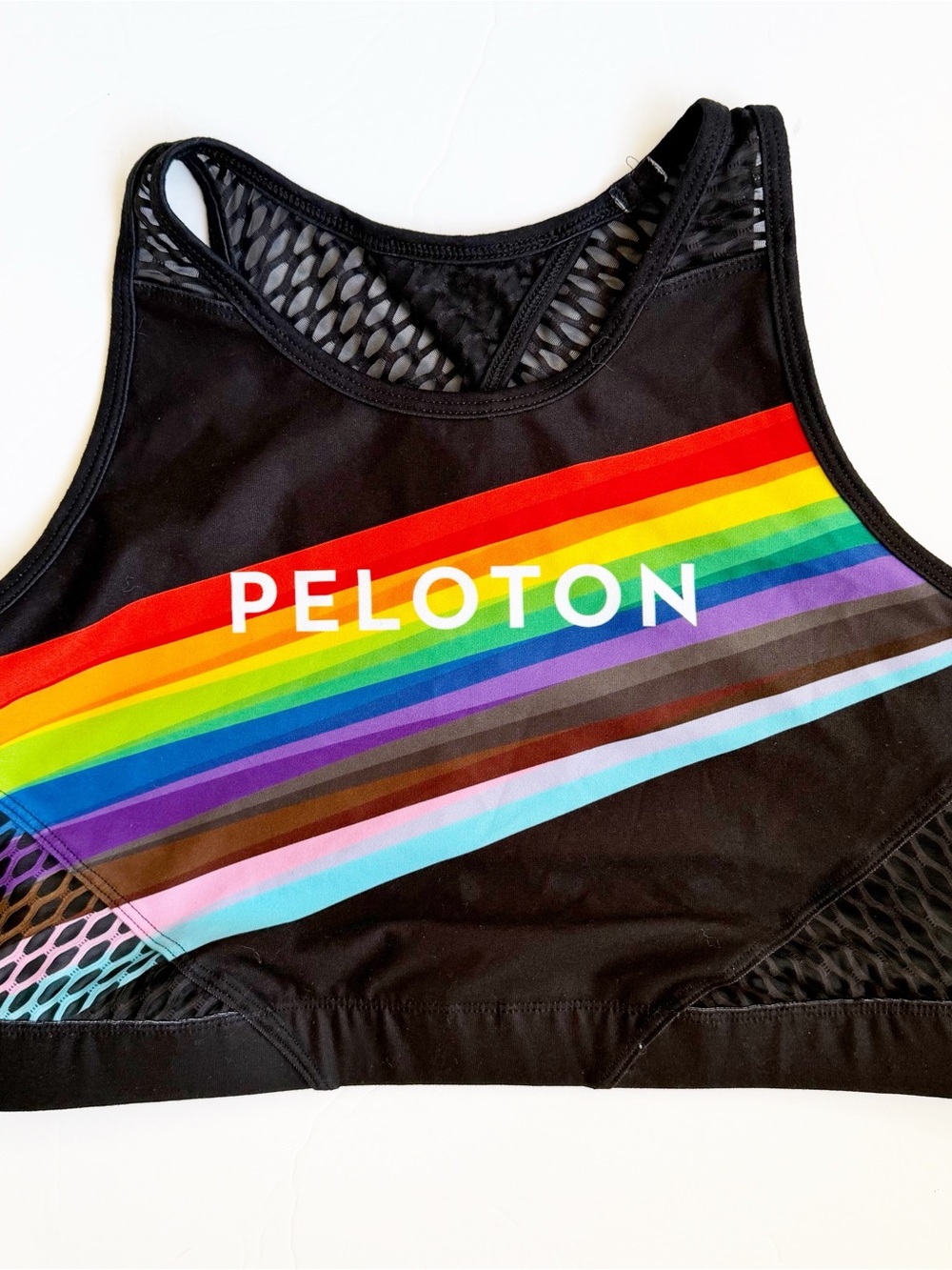 Peloton Black Rainbow Stripe Sports Bra XL